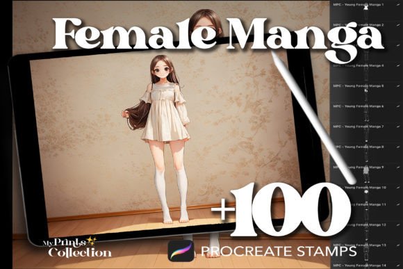 100 Procreate Female Manga Stamps