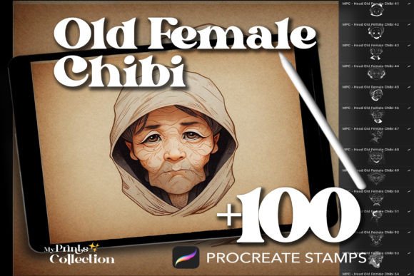 100 Procreate Old Female Chibi Heads