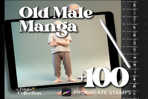 100 Procreate Old Male Manga Stamps