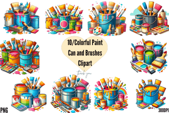 Colorful Paint Can and Brushes Clipart