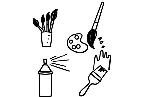 Doodle Set of Brushes and Painting Essentials