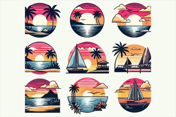 Free Sunset Beach Sticker Brush Vector