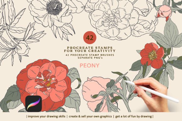Peony Stamps Procreate Brushes - Floral
