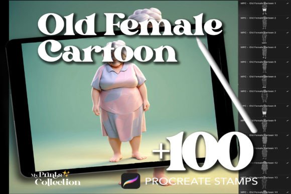 Unlock the Charm and Wisdom of Elder Cartoon Characters with 100 Procreate Old Female Cartoon Stamps
